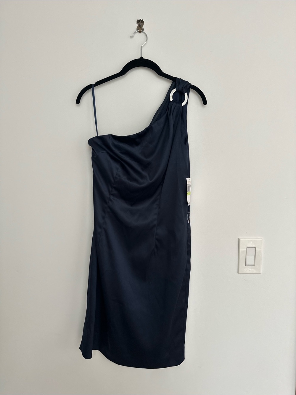 NWT Michael Kors 4 One-Shoulder Navy Satin Dress with Ring Detail